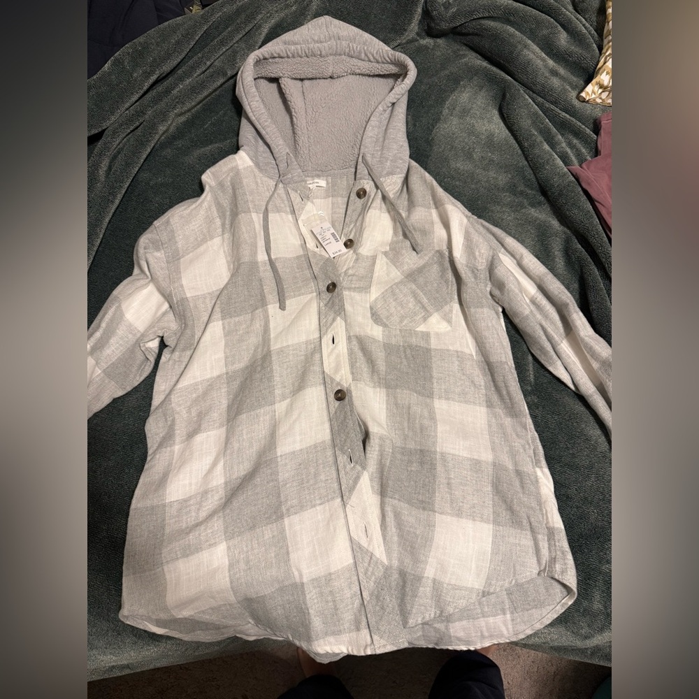 Gray Hooded Flannel - New w/Tags